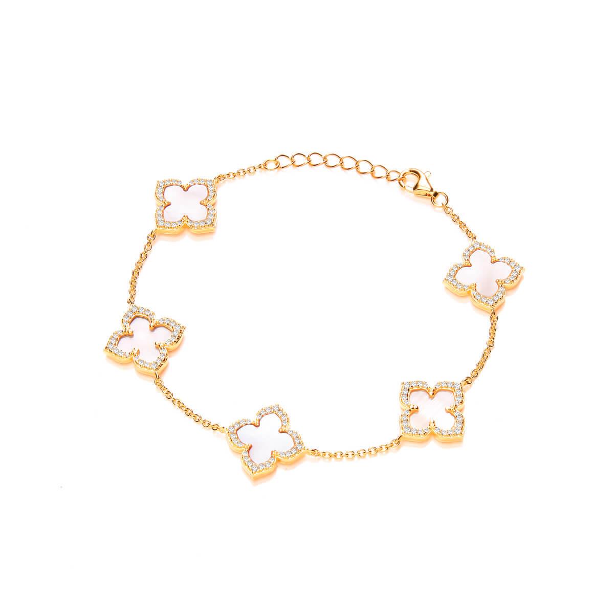 Silver, Gold & Pink MOP Vintage Style Clover Bracelet