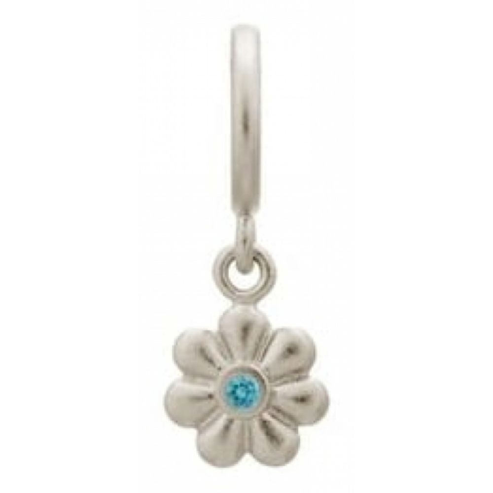 Sky Blue Stone Shiny Flower Sterling Silver Charm