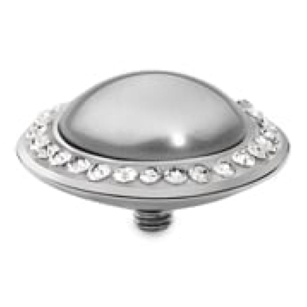 Famosa Tondo Deluxe 16mm Light Grey Pearl In Stainless Steel Ring Top