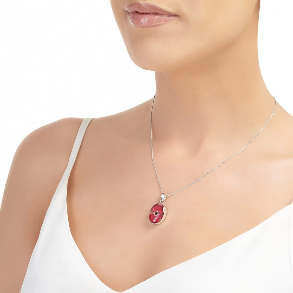 Silver Pendant - Poppy - Oval