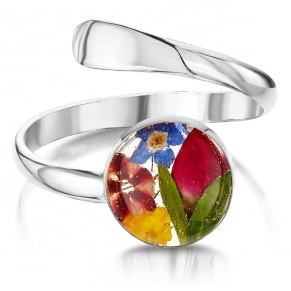 Silver Ring (Adjustable) - Mixed Flowers - Round