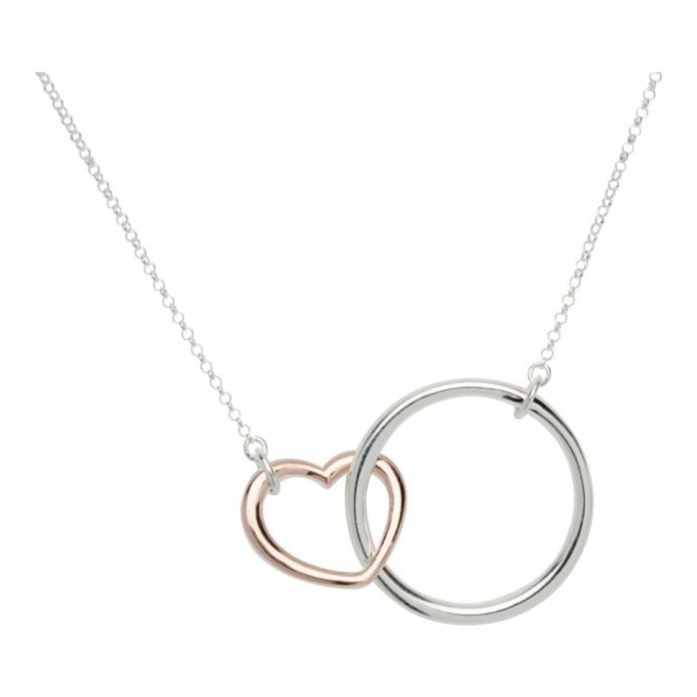 Silver 925 Heart & Circle Pendant With Rose Gold Plating Incl. Chain