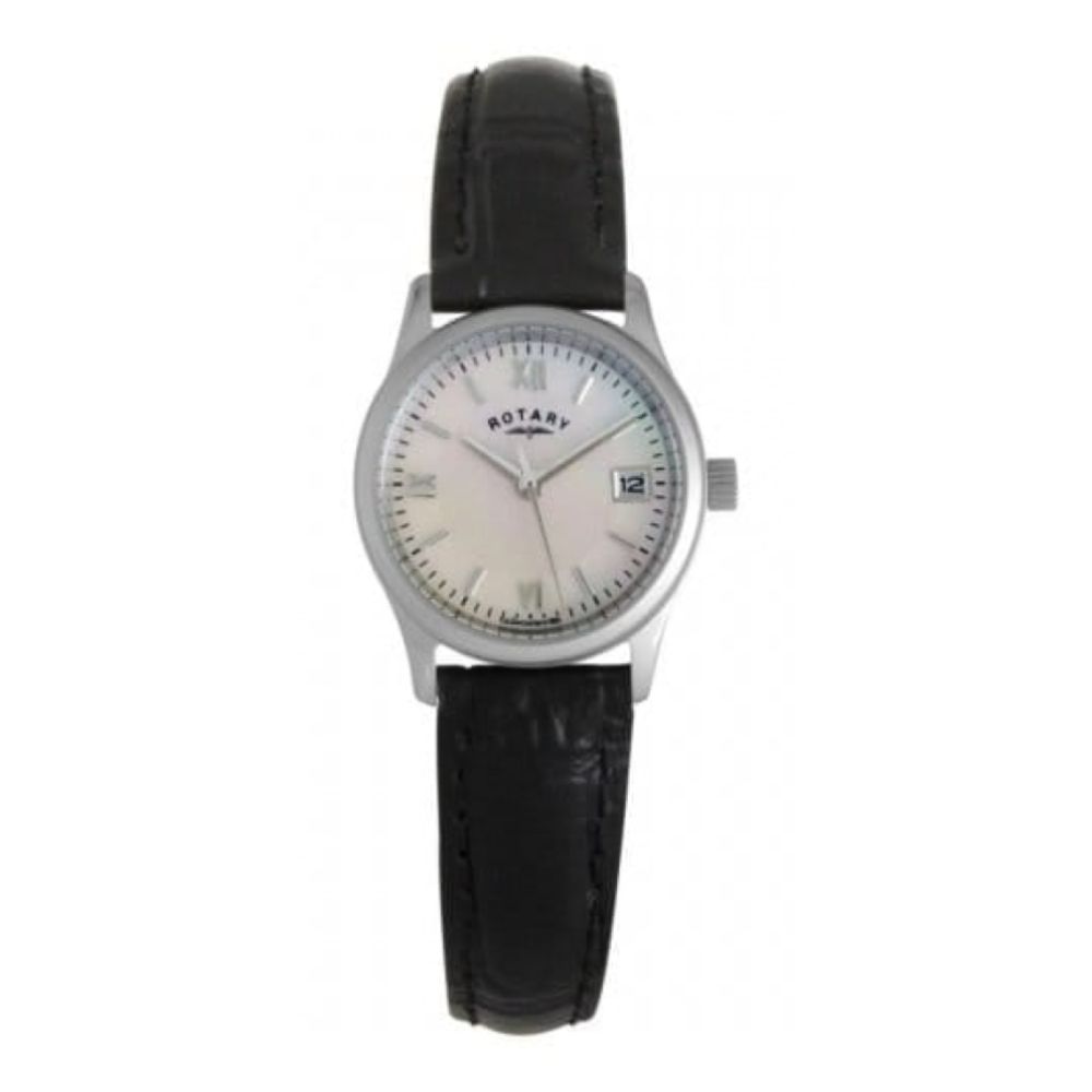 Ladies Petite Croco Black Leather & MOP Dial Watch