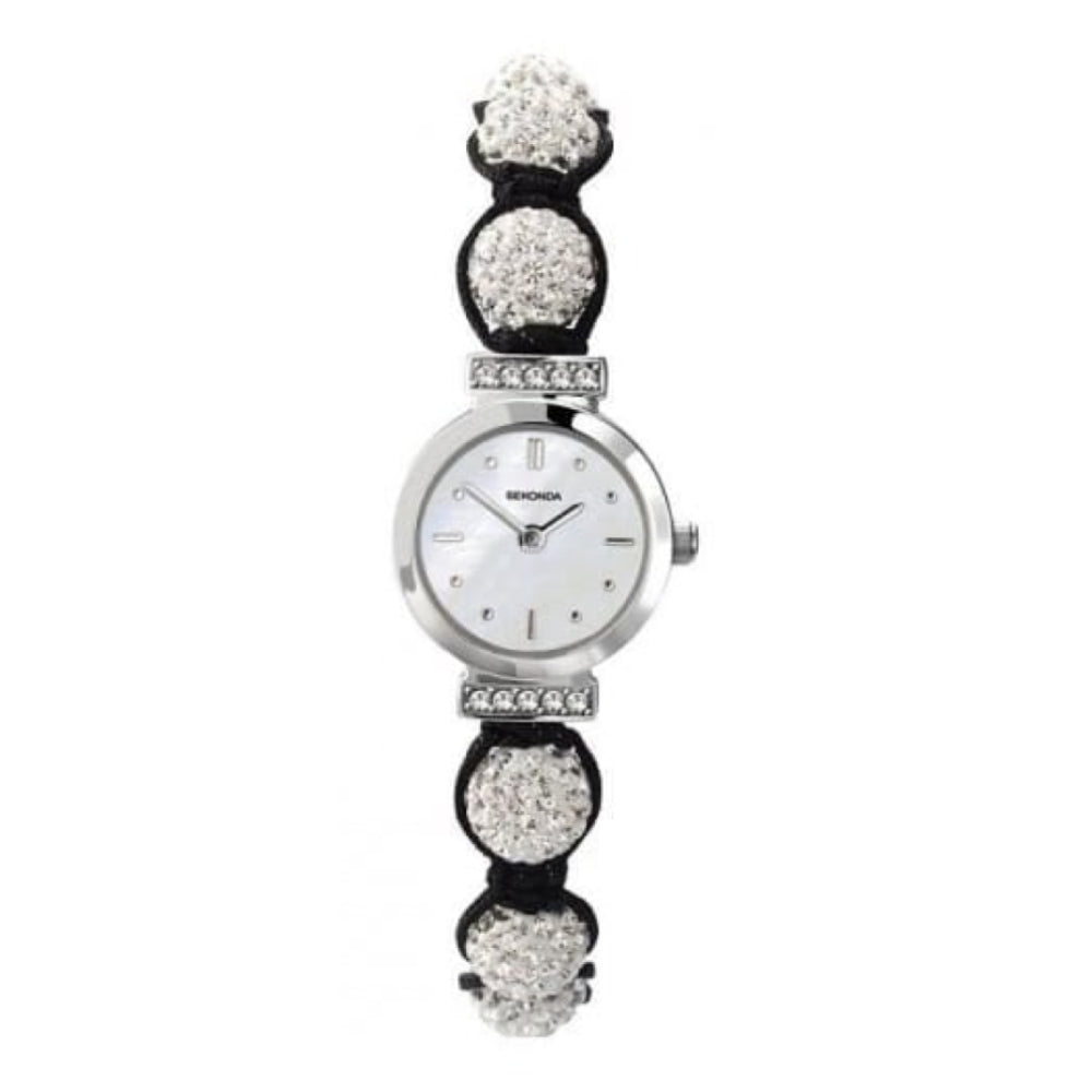 Ladies Silver Crystilla Black Cord Watch