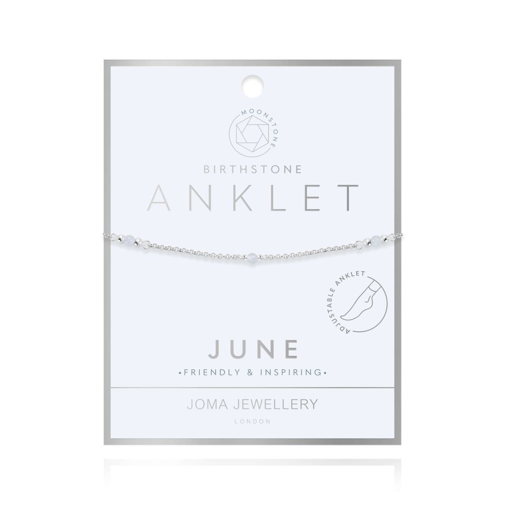 Anklet | Birthstone June Moonstone | Silver | 26cm Adjustable