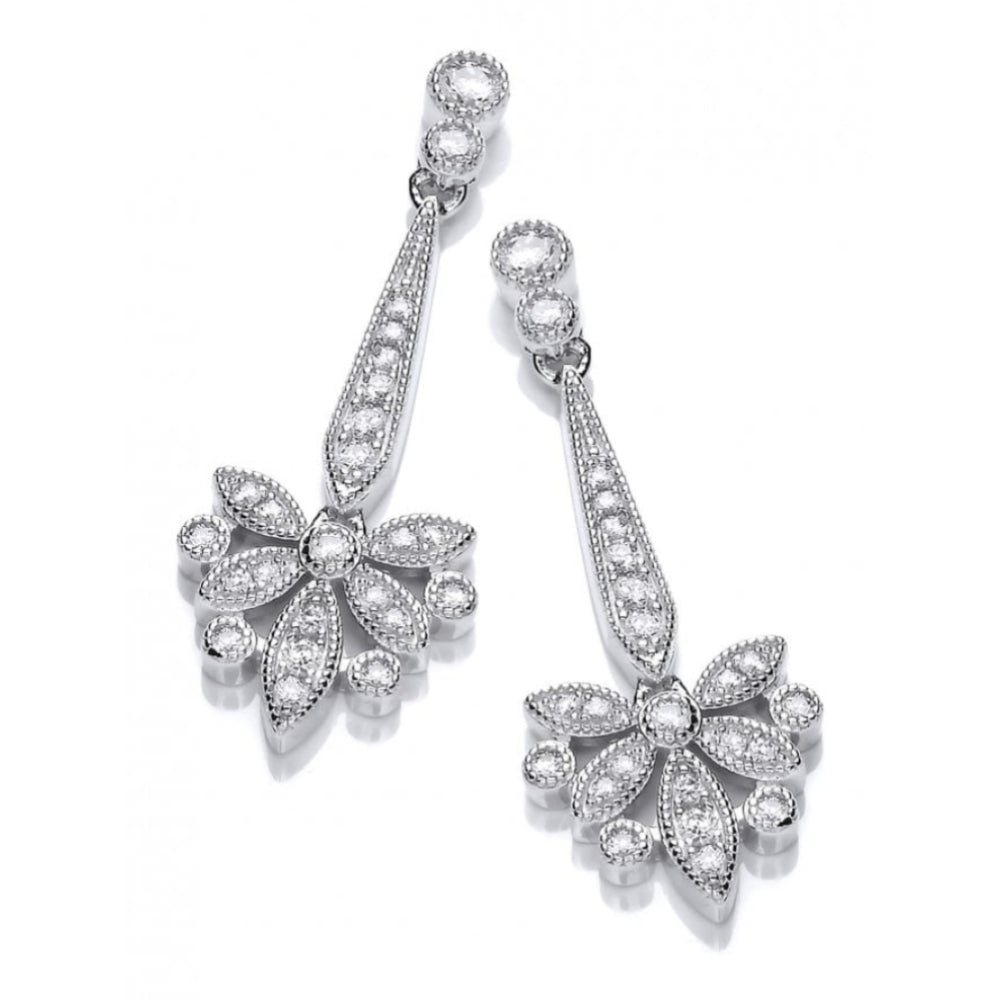 CZ Victorian Stylised Butterfly Drop Earrings