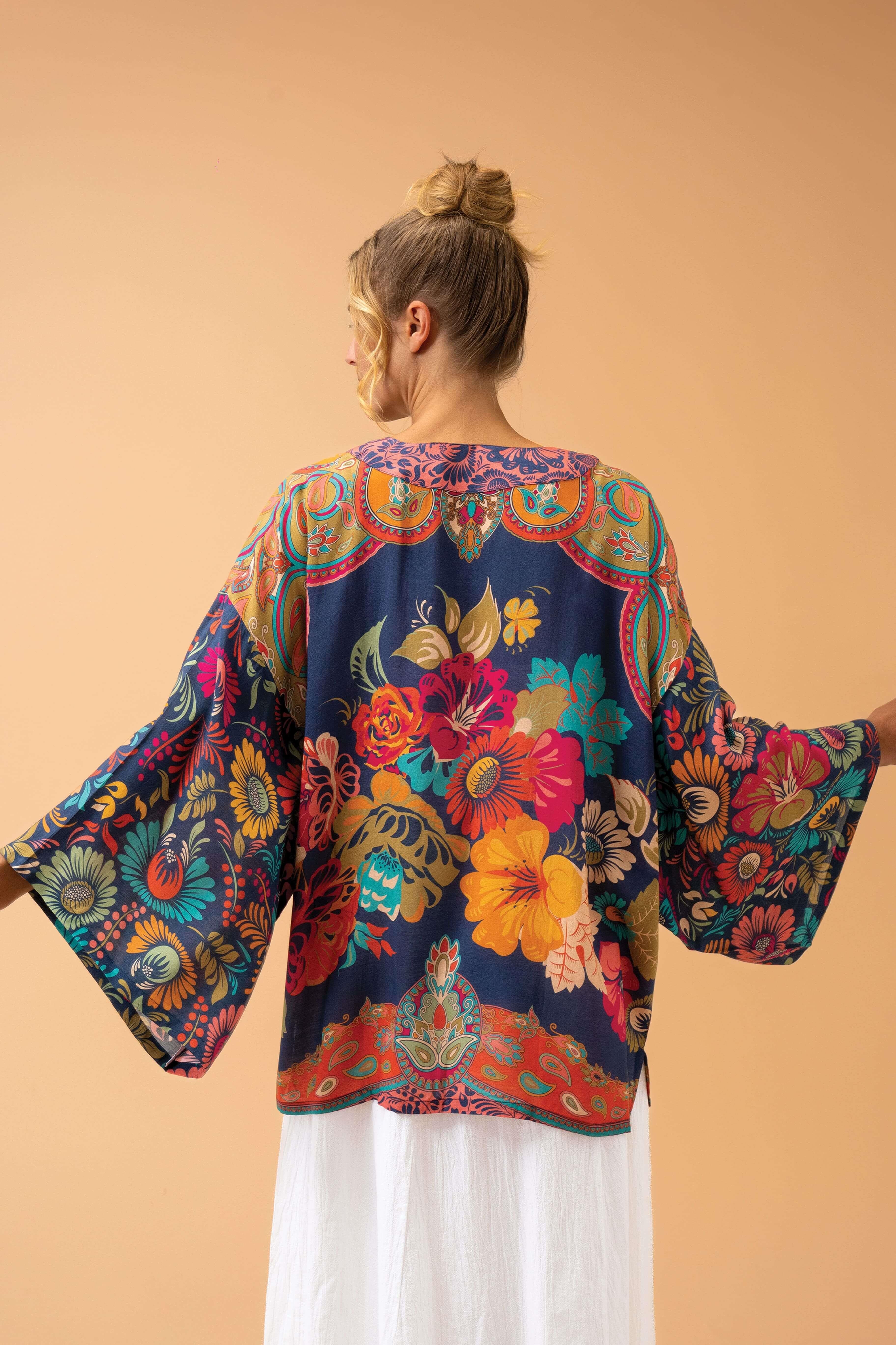 Vintage Floral Kimono Jacket - Ink