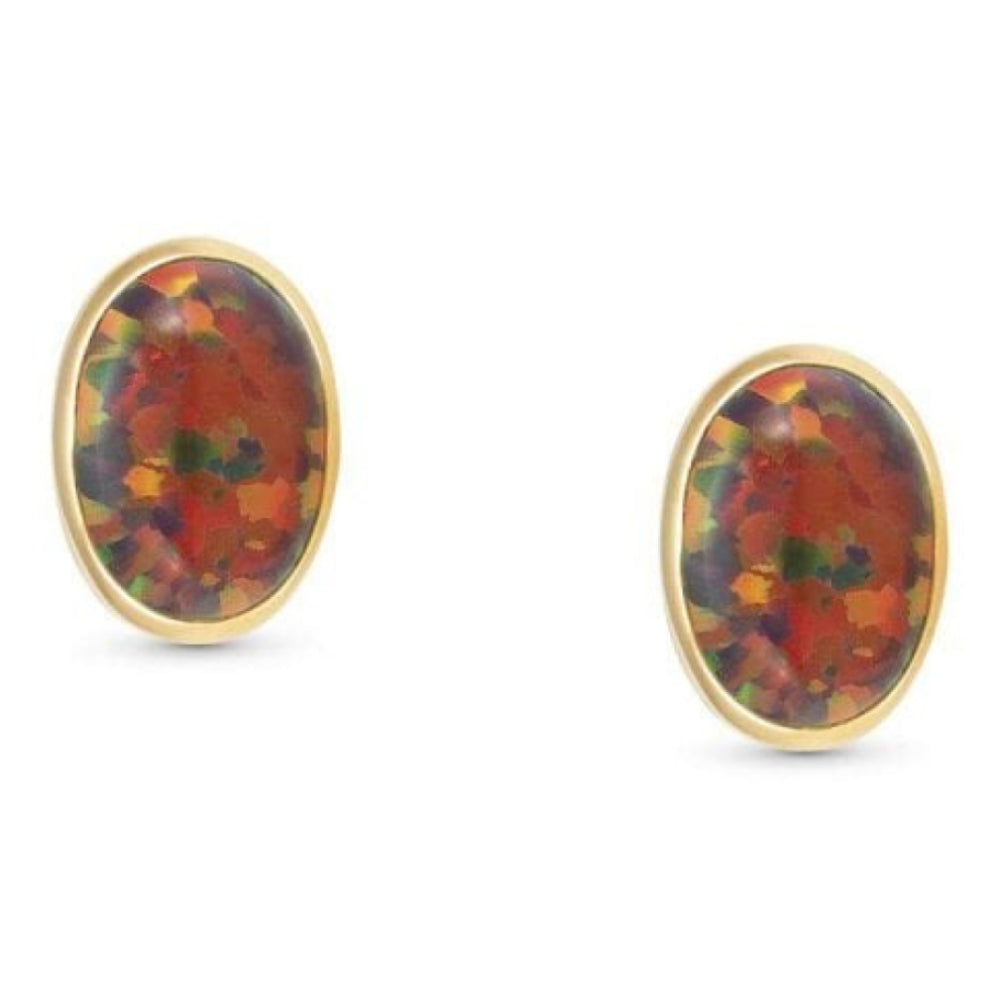 18k Gold Plated With Red Opal Oval Earrings