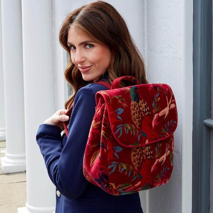 Printed Plum Velvet Backpack