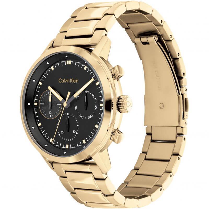 Gauge Black Chronograph Gold Tone Bracelet Strap Gents Watch