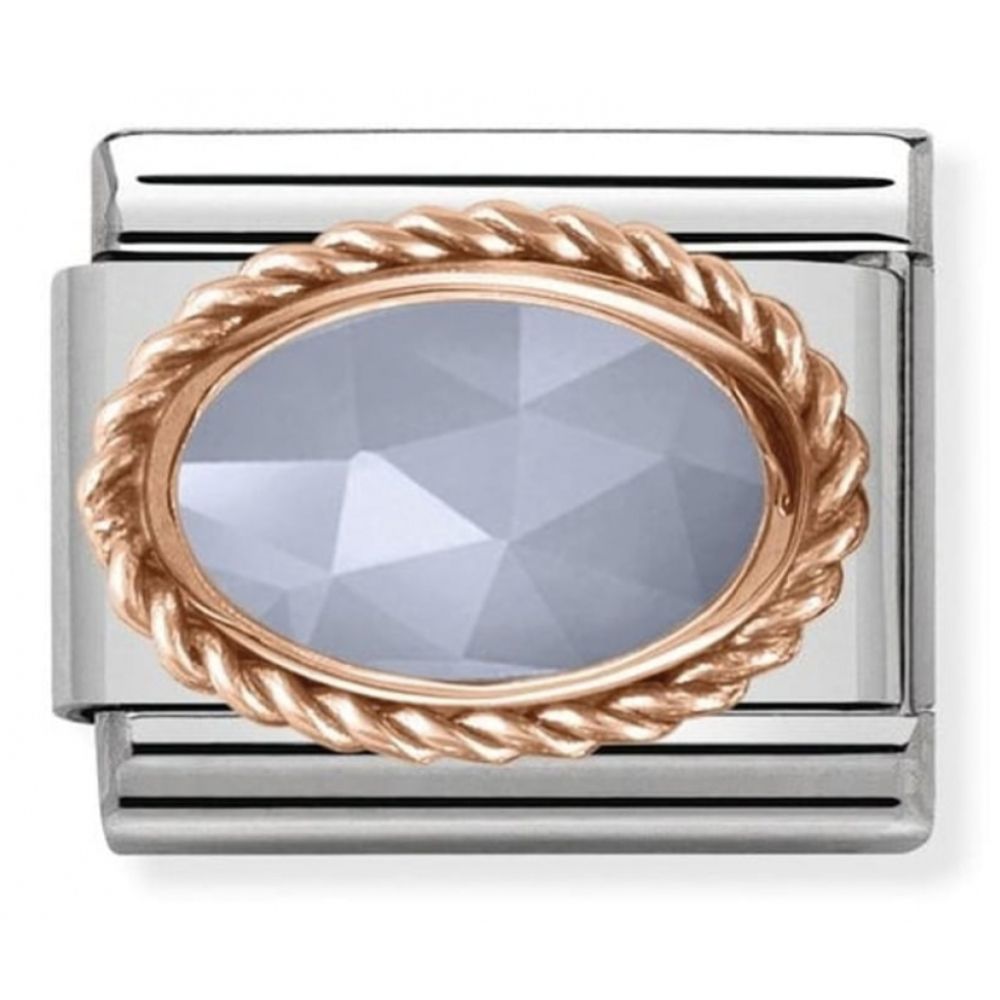 Composable Classic Rich Setting Bandaged Agate Stone In Rose Gold & Stainless Steel Charm