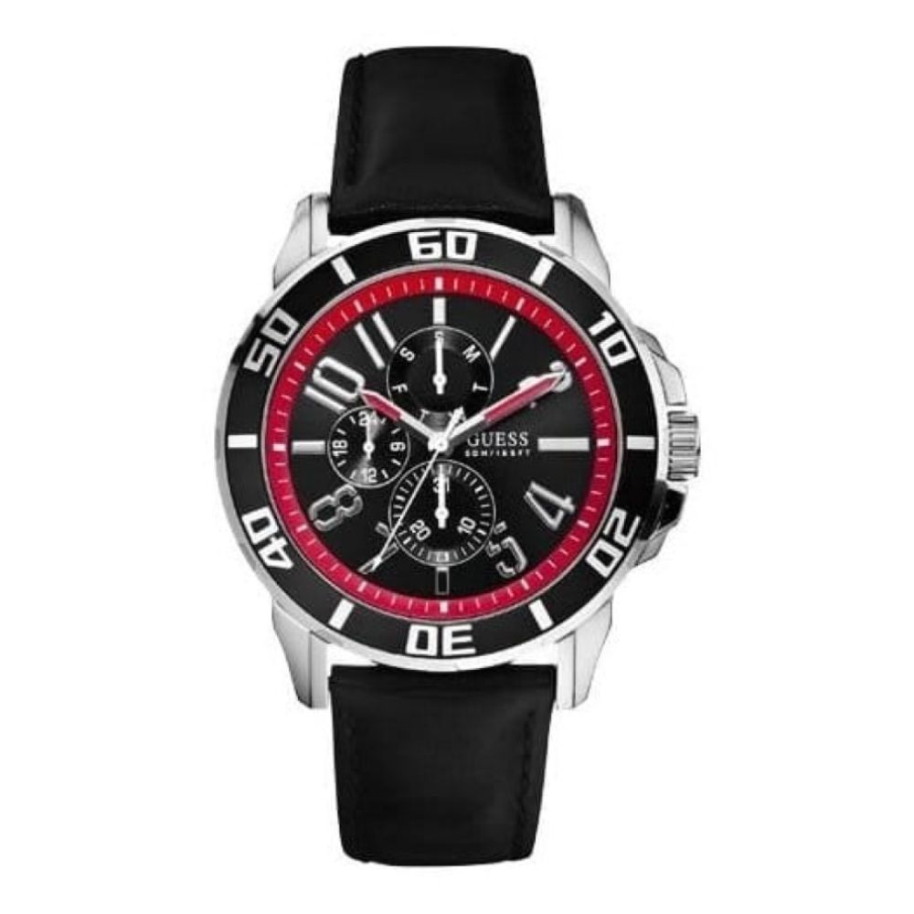 Gents 'Racer' Black Leather Strap Watch