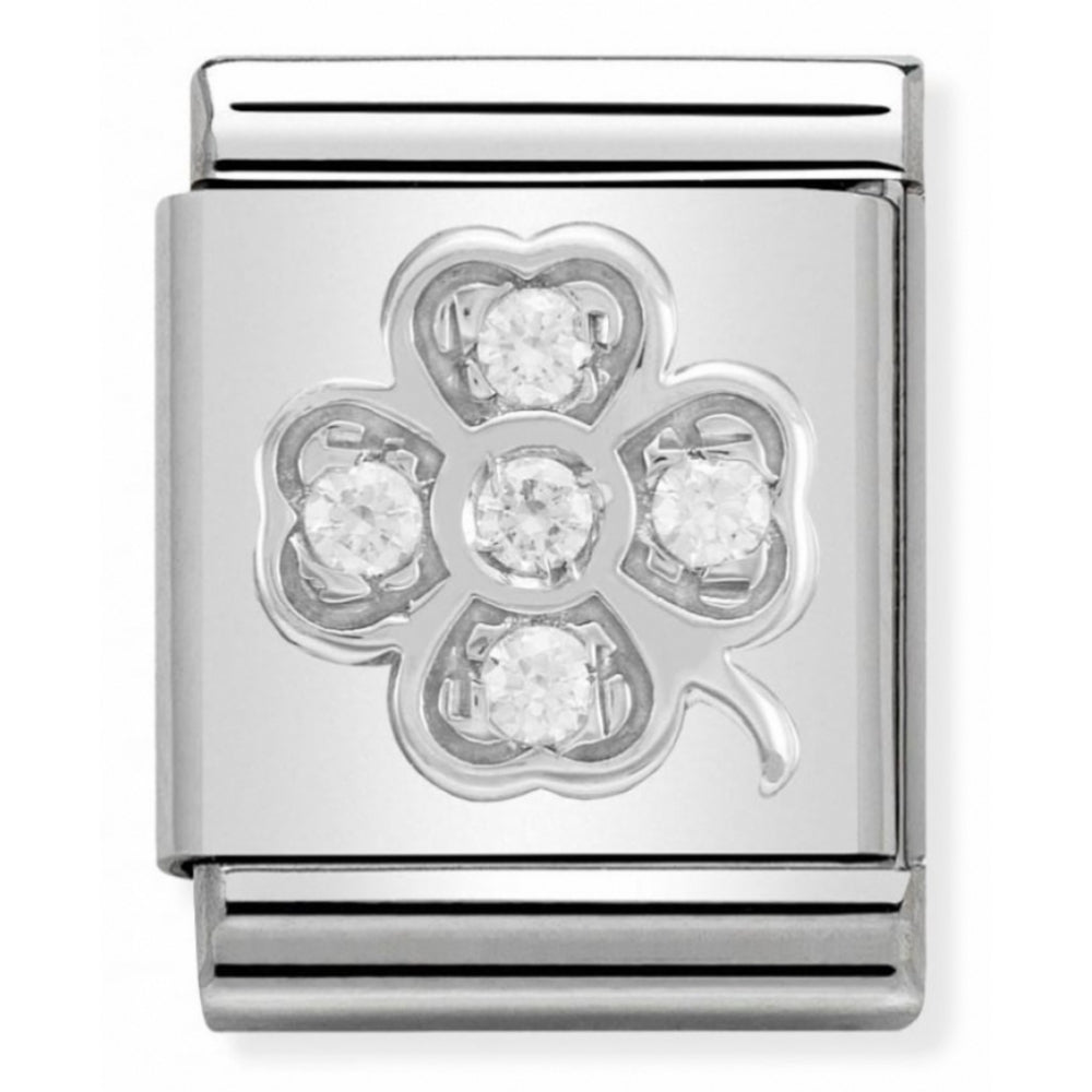 Composable Big Stainless Steel, Sterling Silver & Cubic Zirconia Four-leaf Clover Charm