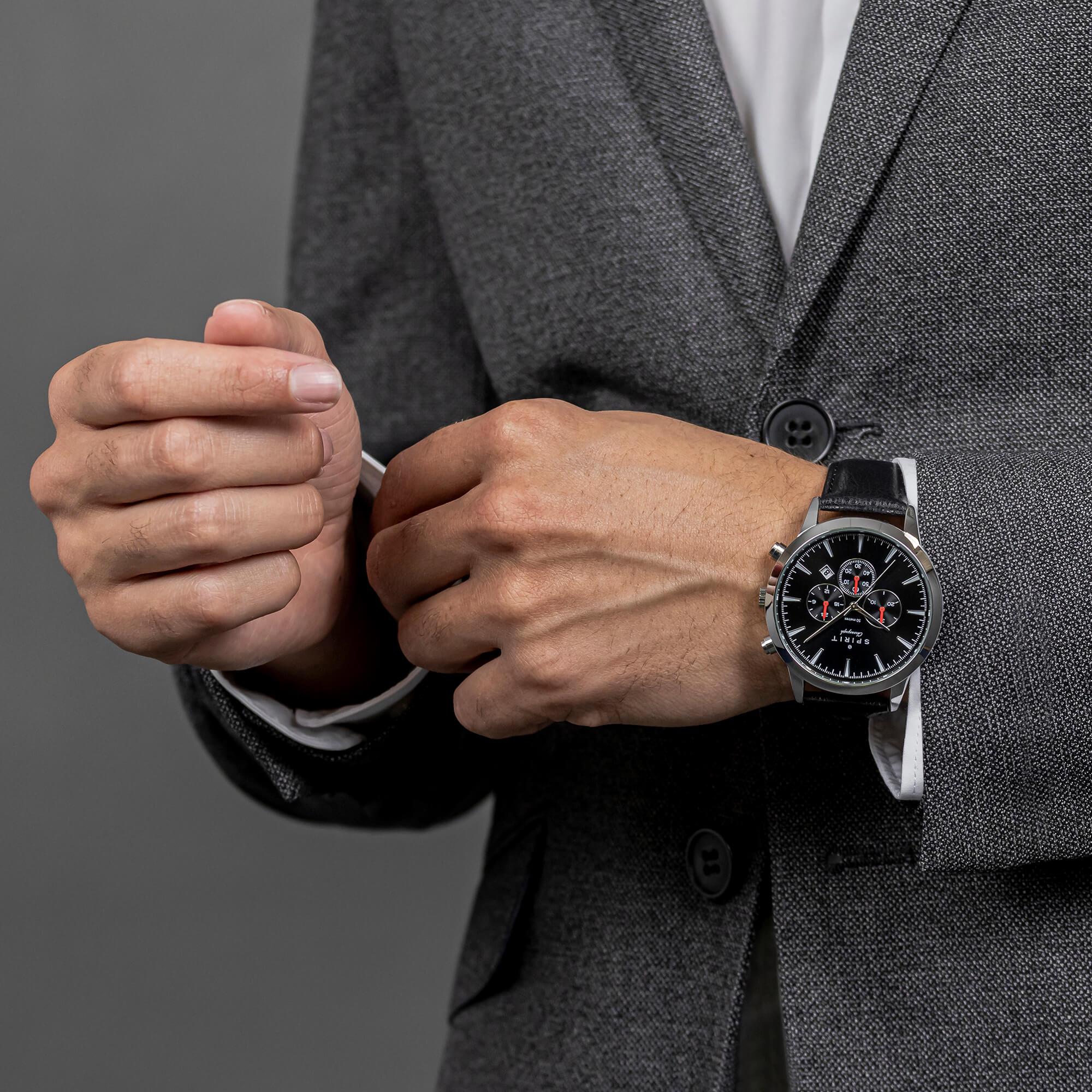 Gent's Black Leather Watch