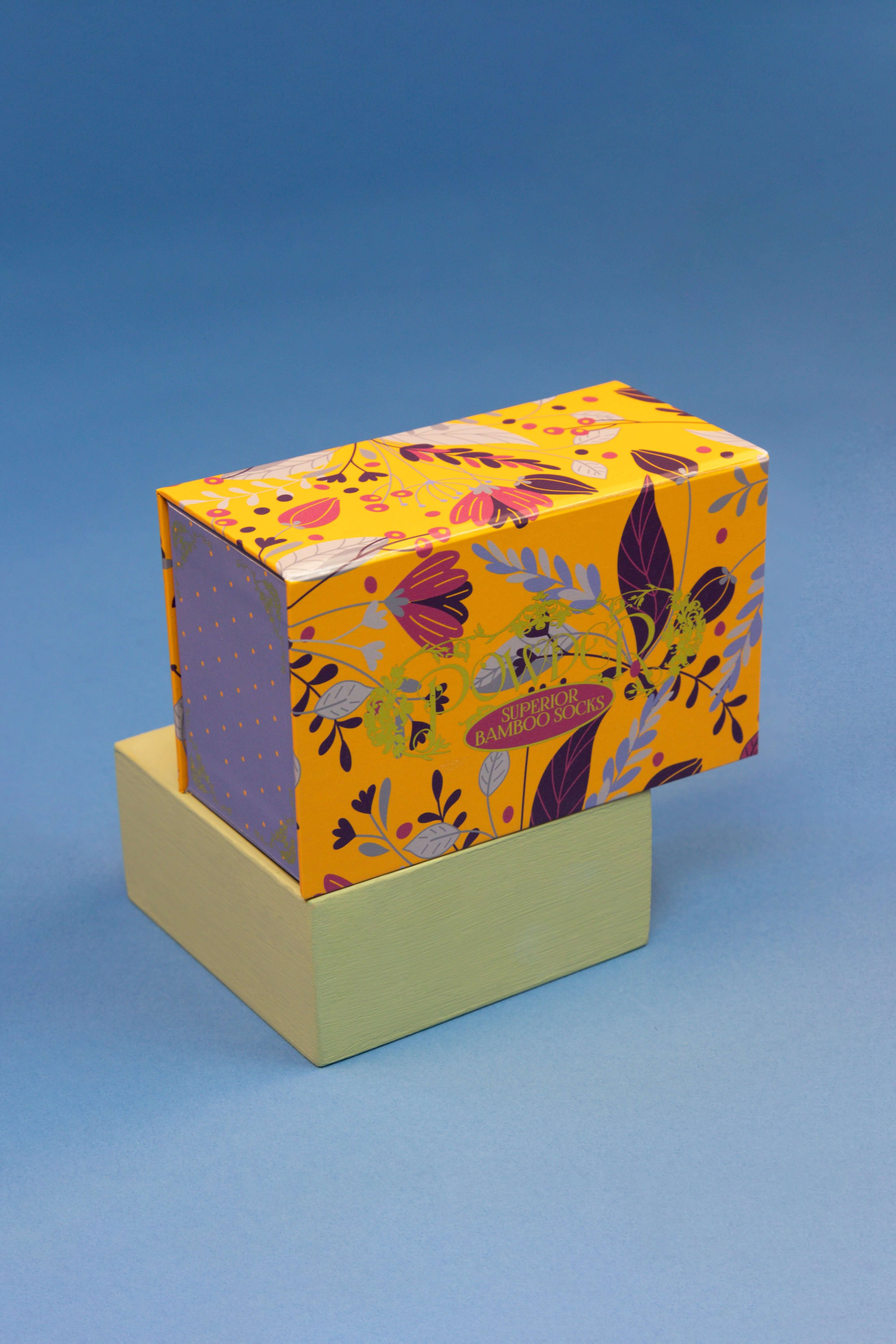 Ladies Delicate Floral Mustard Sock Box