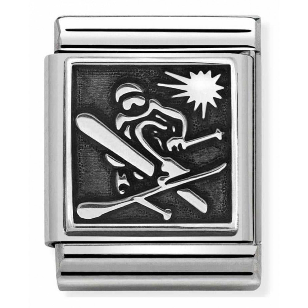 Composable Oxidized Skier Trick Symbol Stainless Steel And Sterling Silver Big Charm