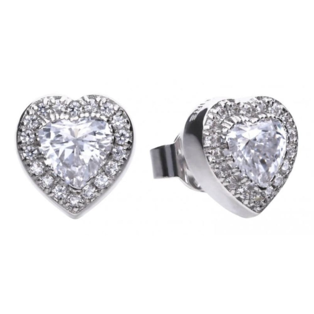 Zirconia Heart Pave Stud Earrings