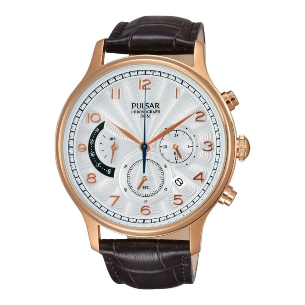 Mens Leather Strap Chronograph Watch