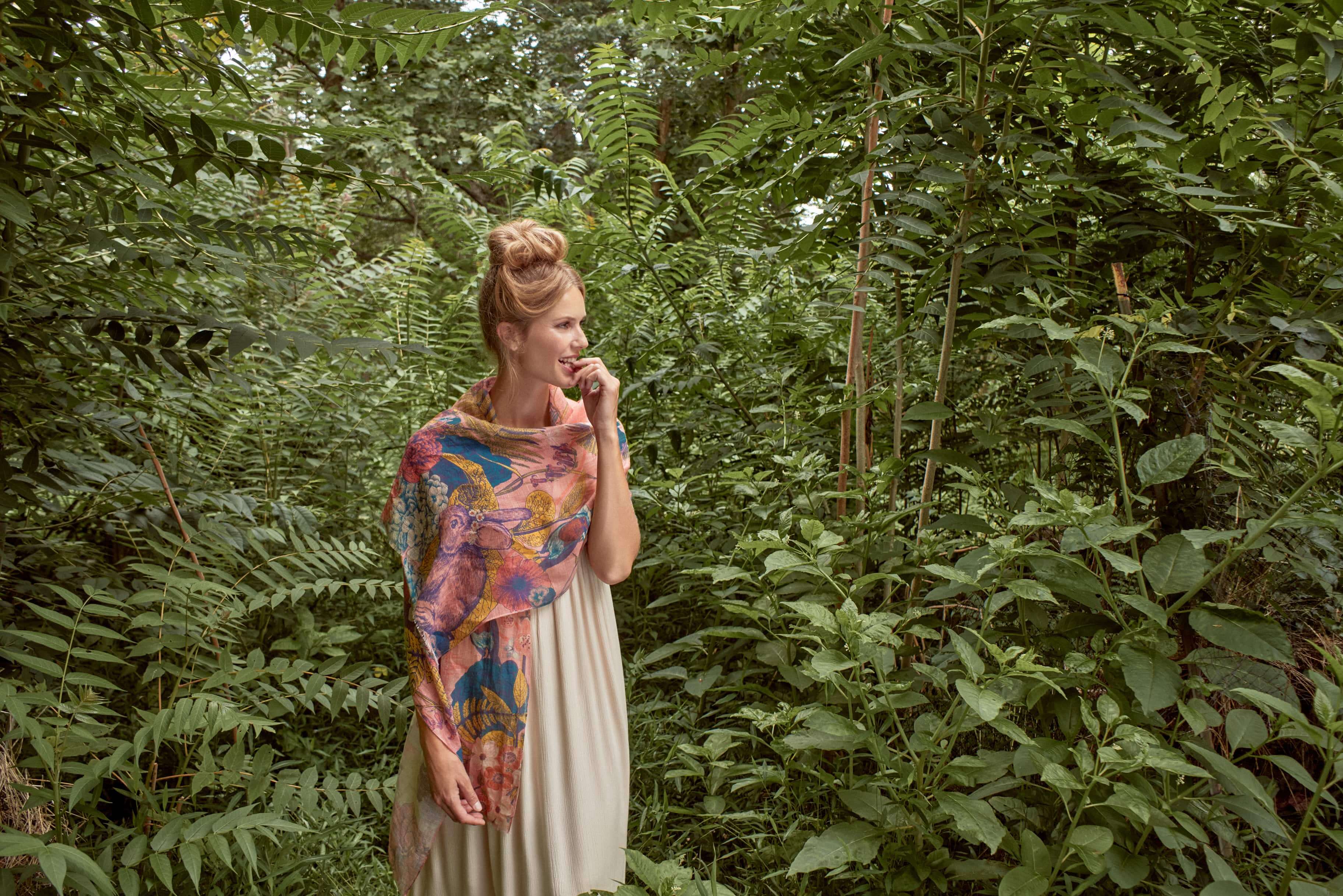Summer Woodland Linen Print Scarf - Bloom