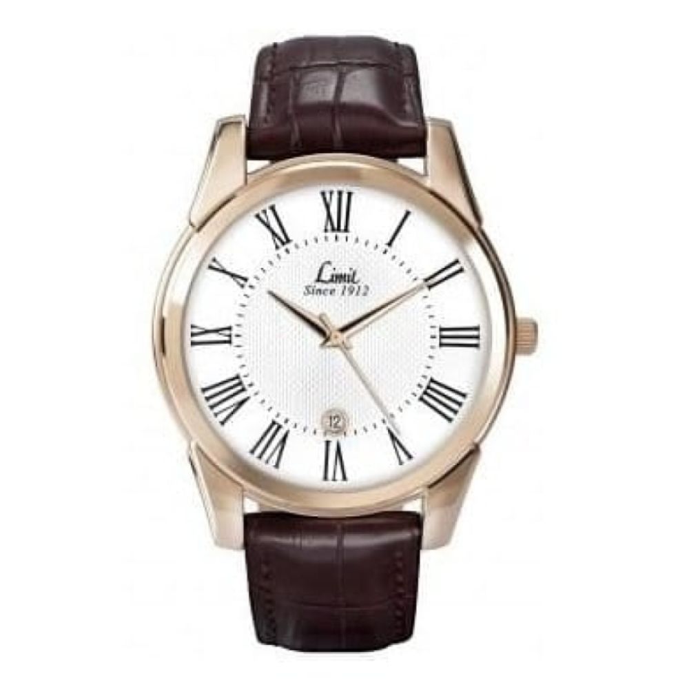 Brown Leather Textured Roman Numerals Watch