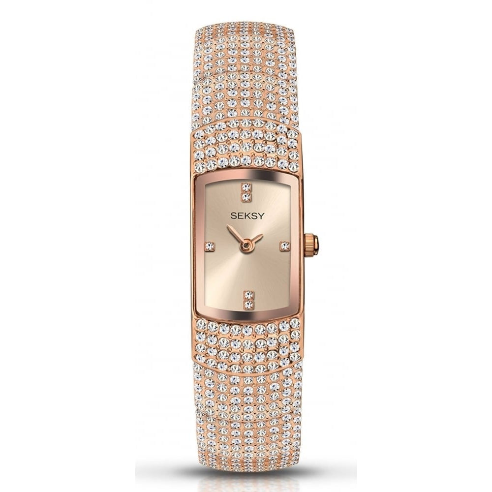 Rose Gold Plated Bracelet With Stones Ladies Wristwatch