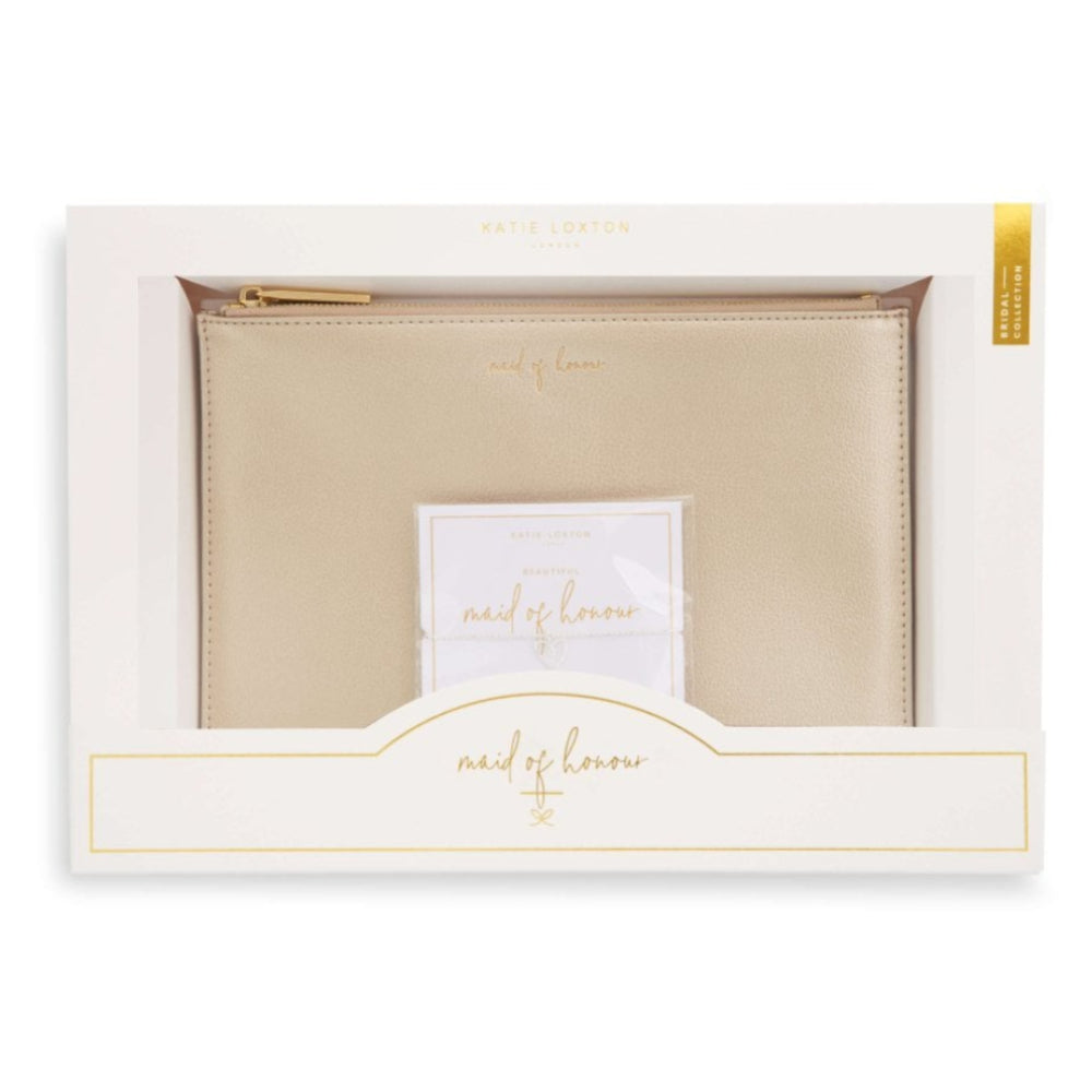 Pouch And Bracelet Gift Set | Maid Of Honour | Metallic Gold | 16 X 24cm