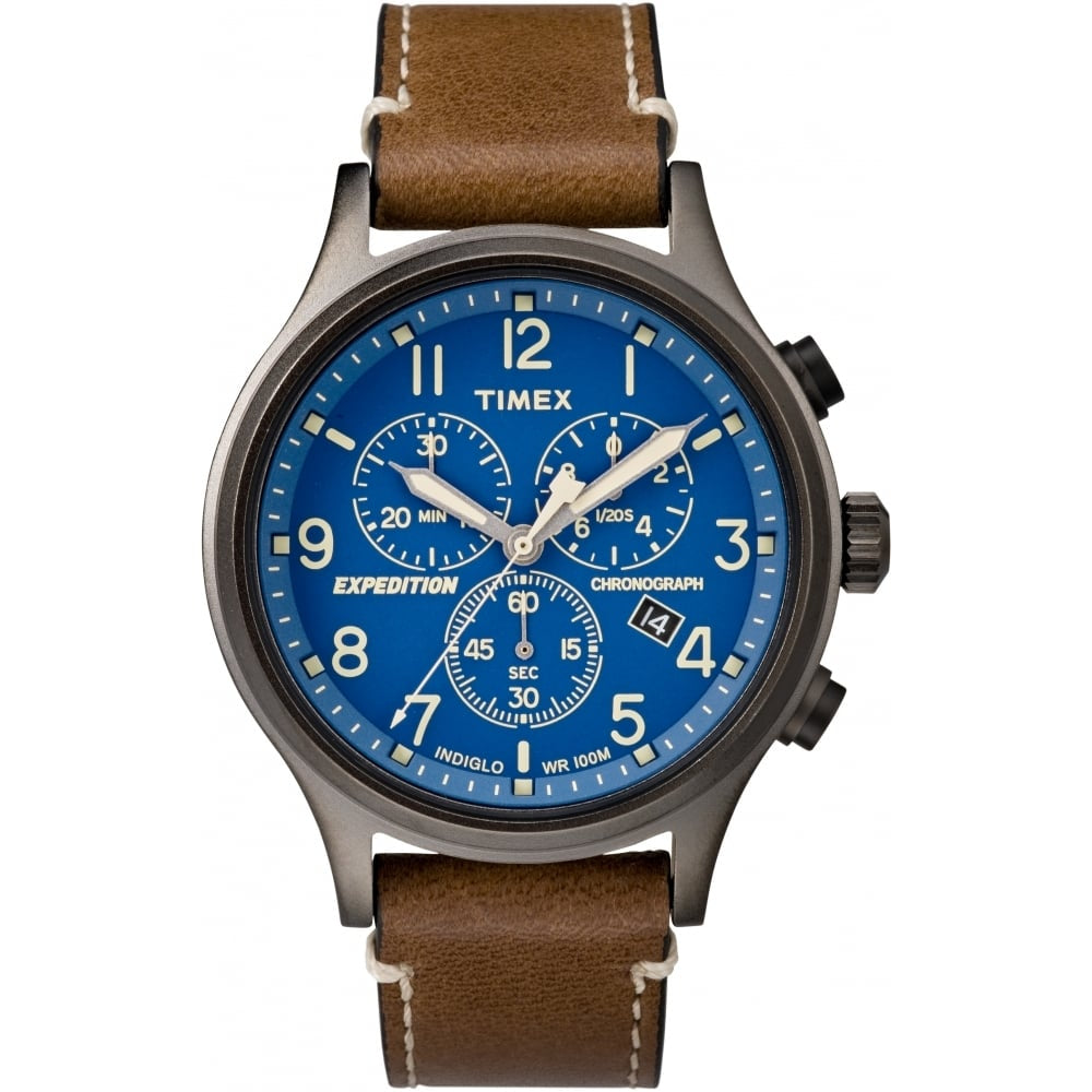 Timex Expedition Scout Chrono Brown Strap Blue Dial Edmonds