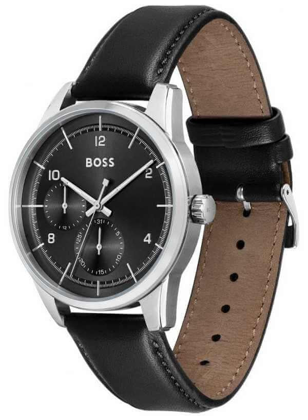 Sophio Black Dial & Leather Strap Multifunction Gents Watch
