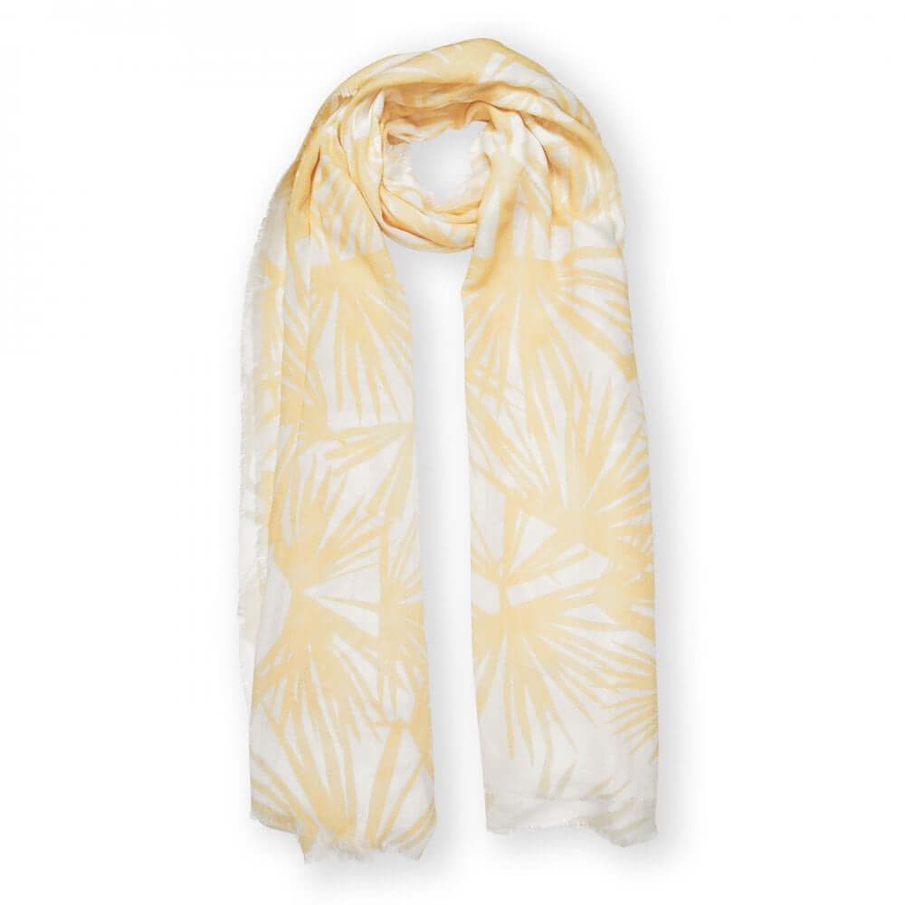 Printed Scarf | Tropical Leaf Print | White And Yellow