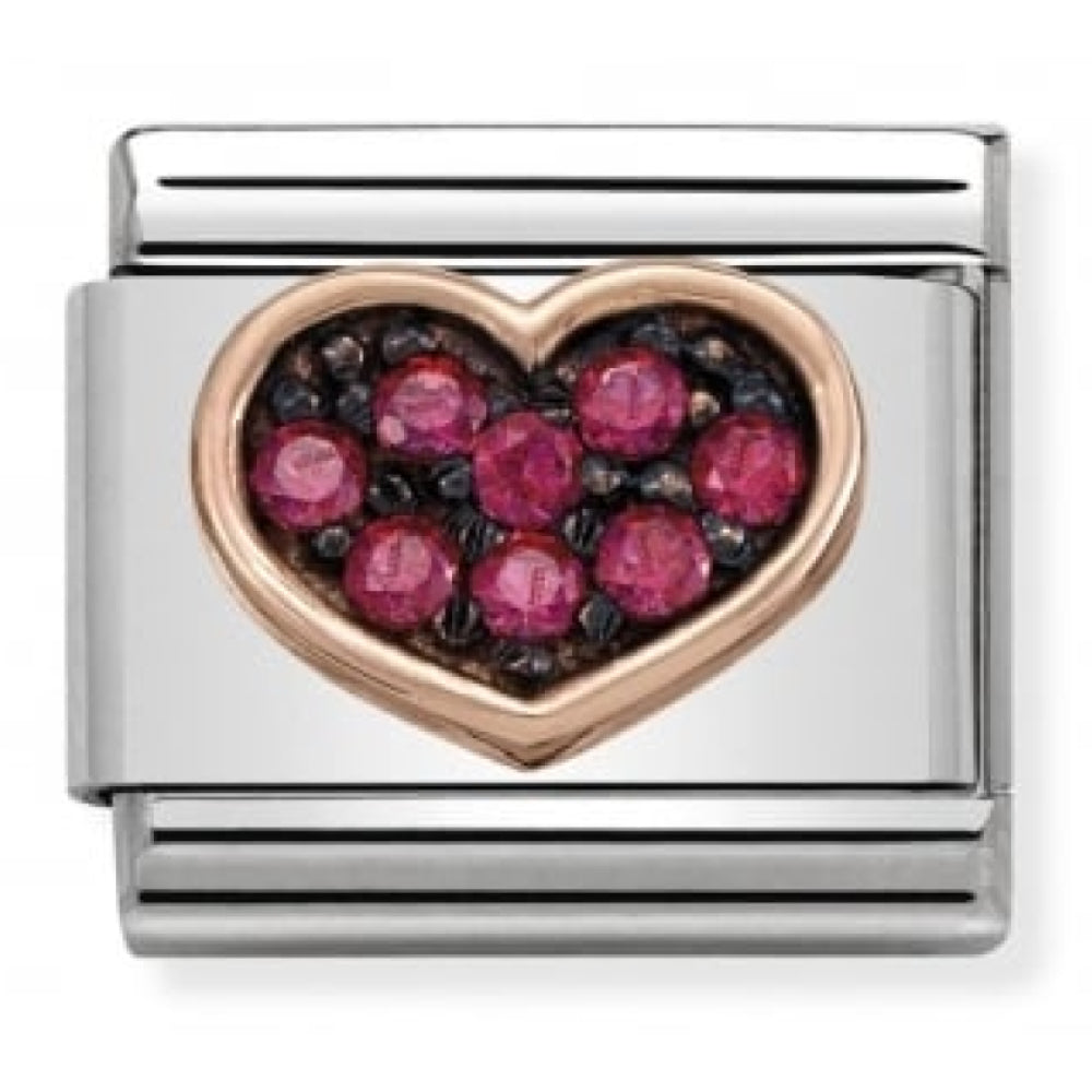 Classic Red and Black CZ Rose Gold Heart