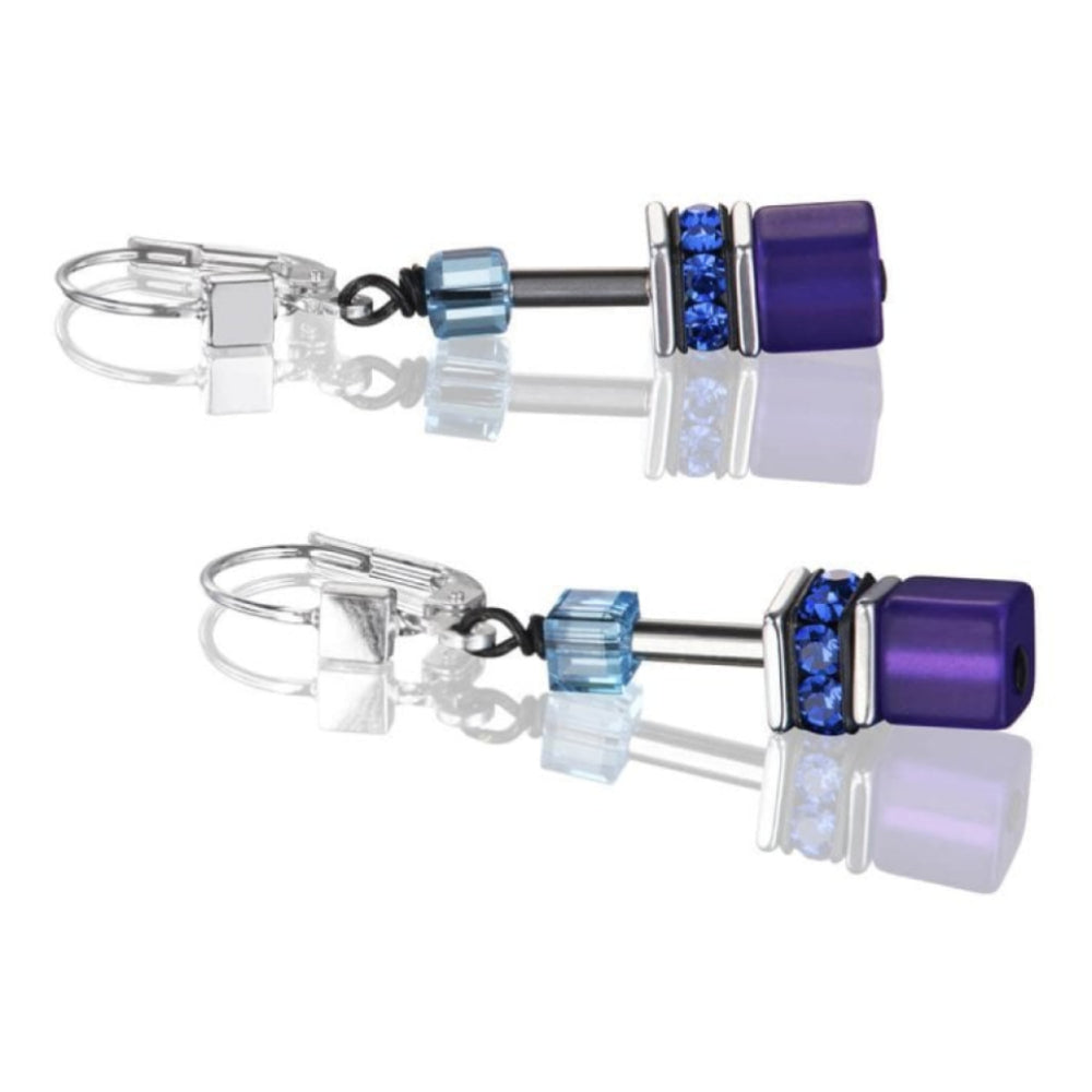 Geo Cube Blue-Violet Pierced Earrings