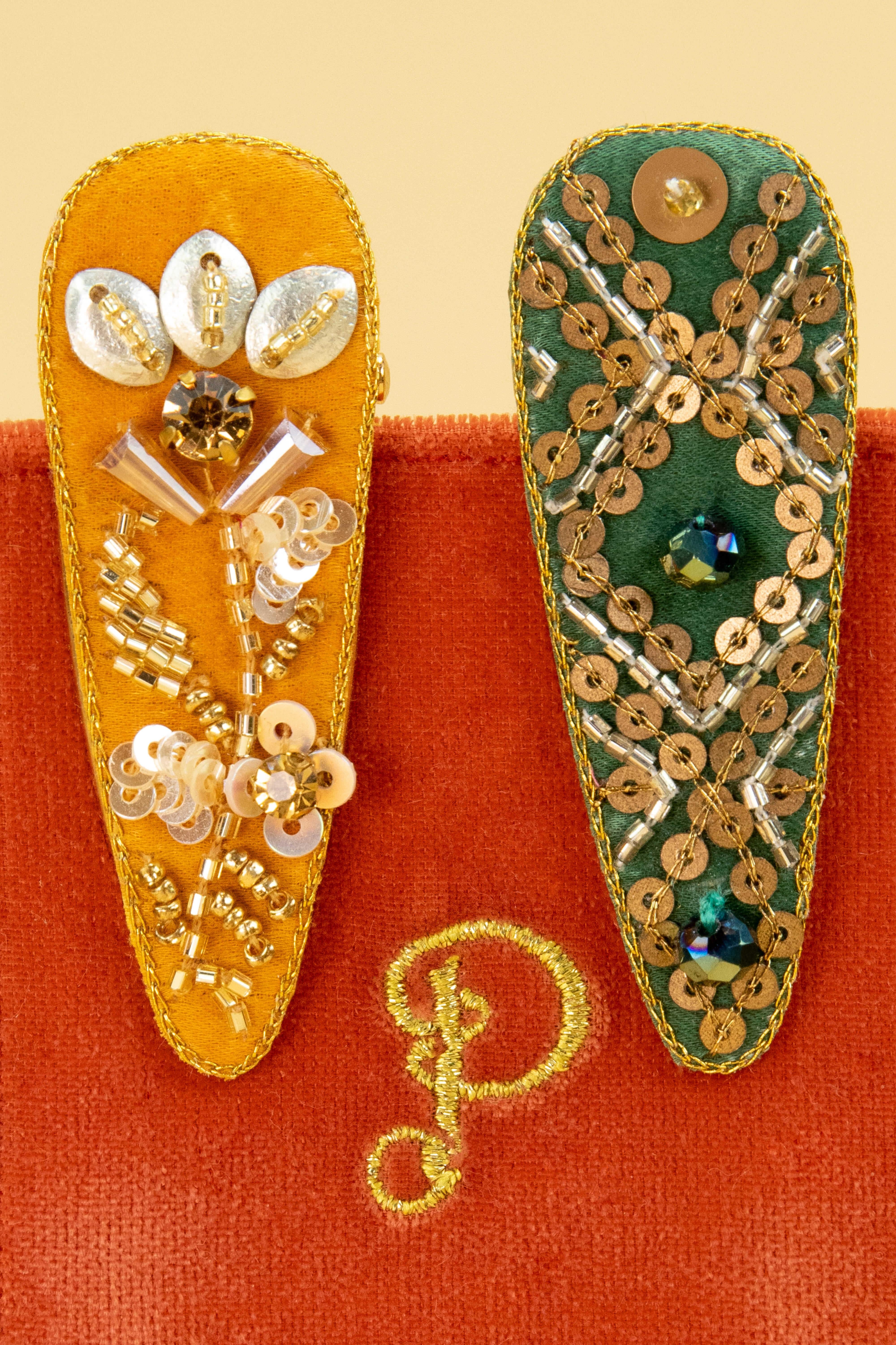 Jewelled Hair Clip - Teal/Mustard