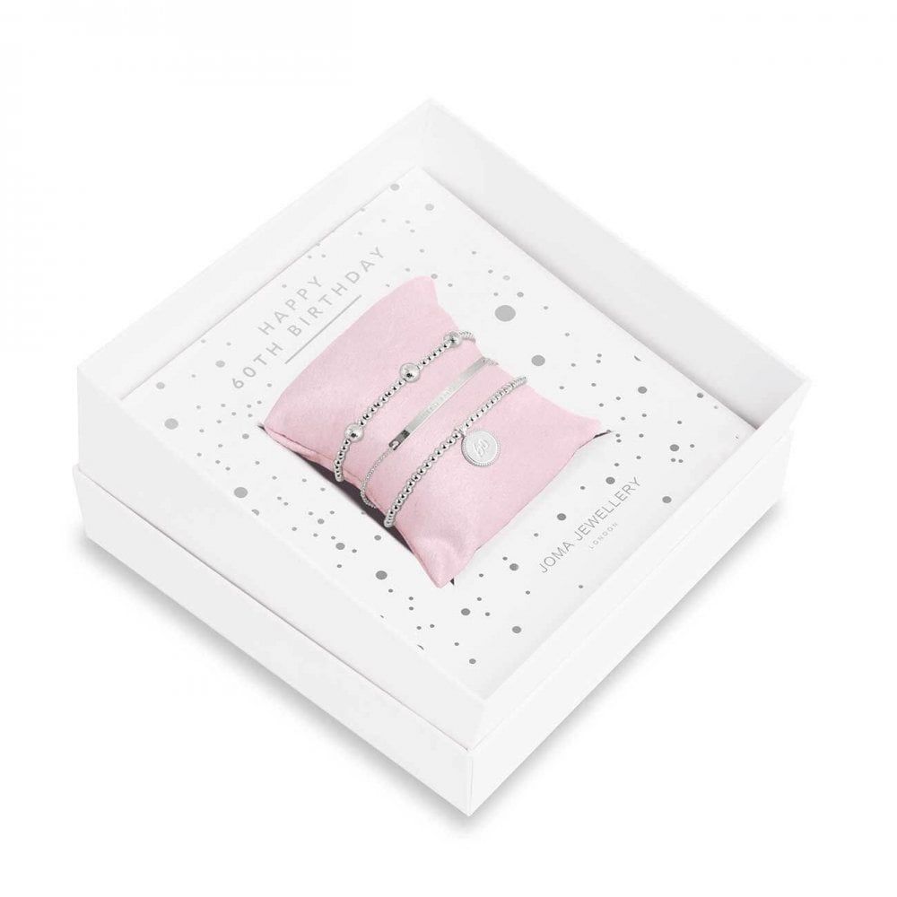 Occasion Gift Box | Happy 60th Birthday | Silver | Bracelets | X2 Bracelet 17.5cm Stretch X1 Bracelet 20cm