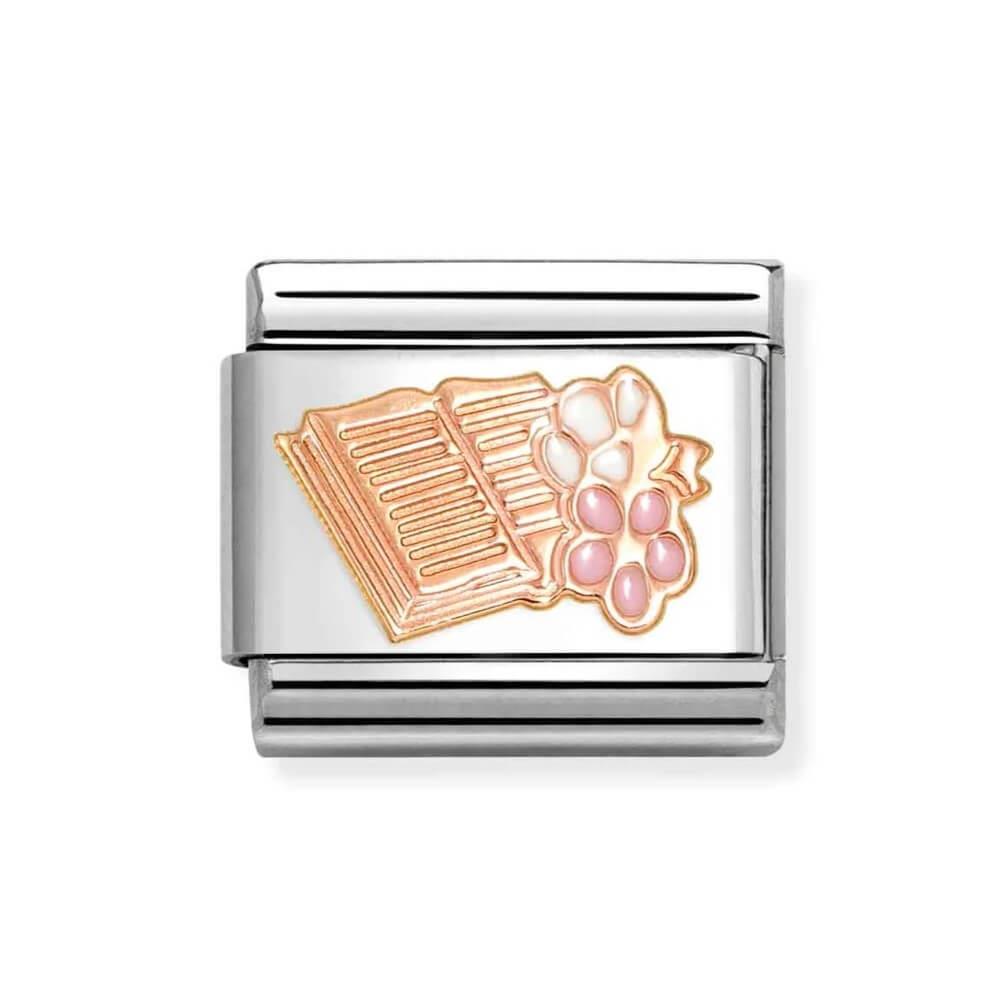 Composable Classic Reading Book With Flower Link In 9K RG & Enamel