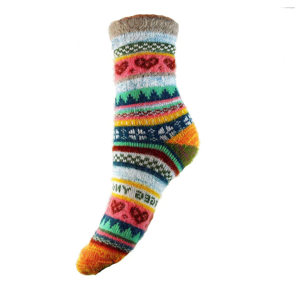 Multi Coloured Grey Cuff Scandi Wool Blend Socks
