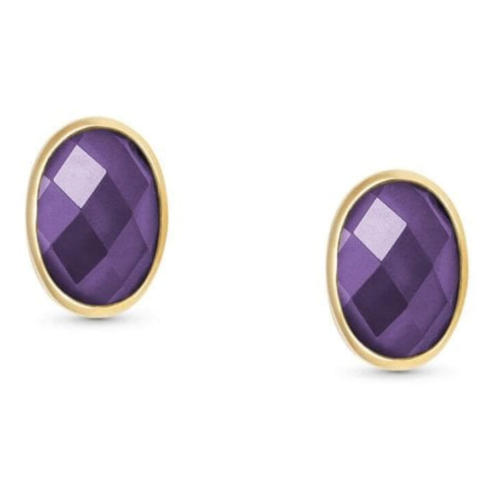 18k Gold Plated With Purple CZ Oval Earrings