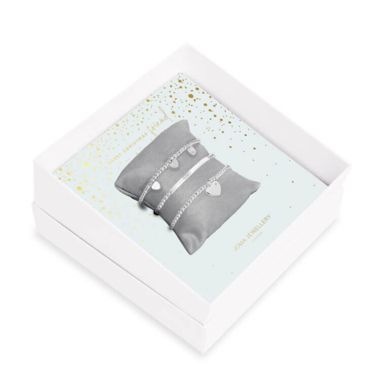 Occasion Gift Box | Merry Christmas Friend | Silver | Set Of 3 Bracelets | 17.5cm Stretch