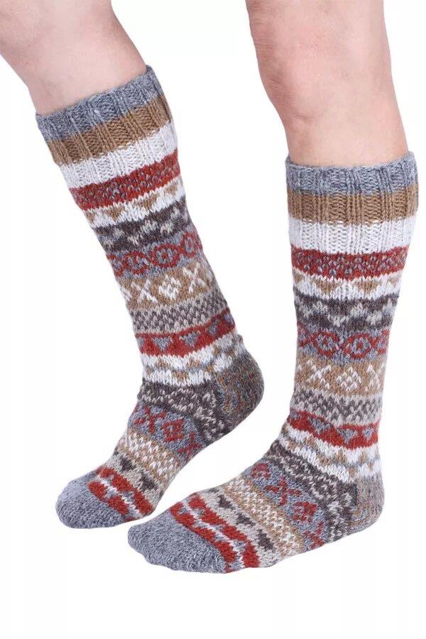 Classic Fairisle Long Socks In Grey