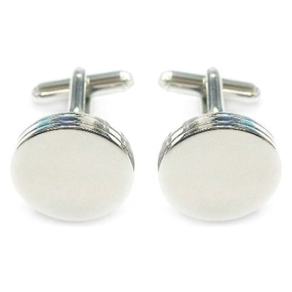 Round Silver Tone Cufflinks With Plain Front