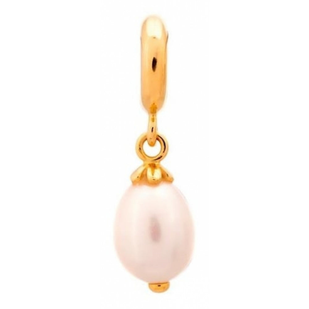 White Pearl Drop Gold Charm