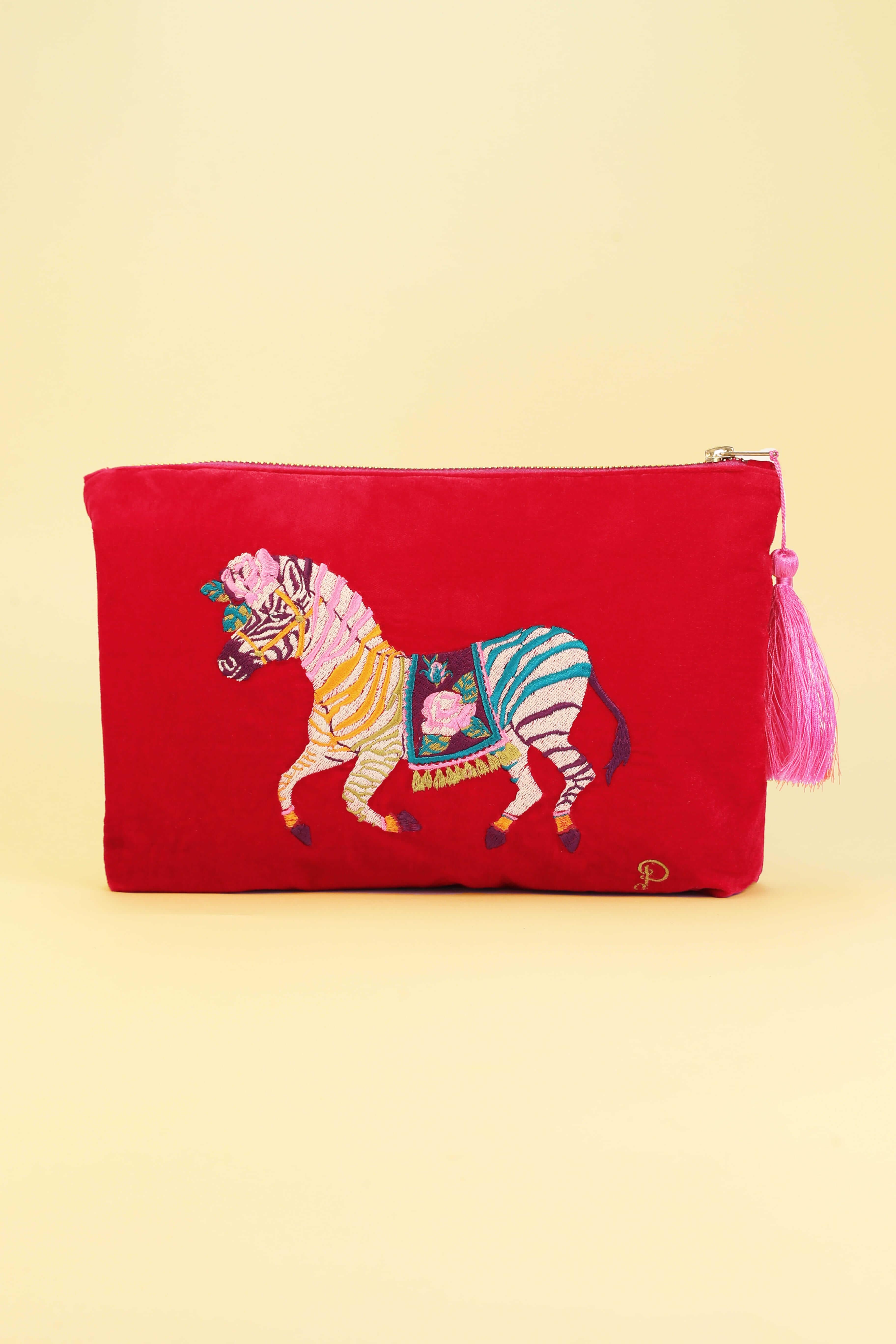 Zebra Carnival Velvet Zip Pouch