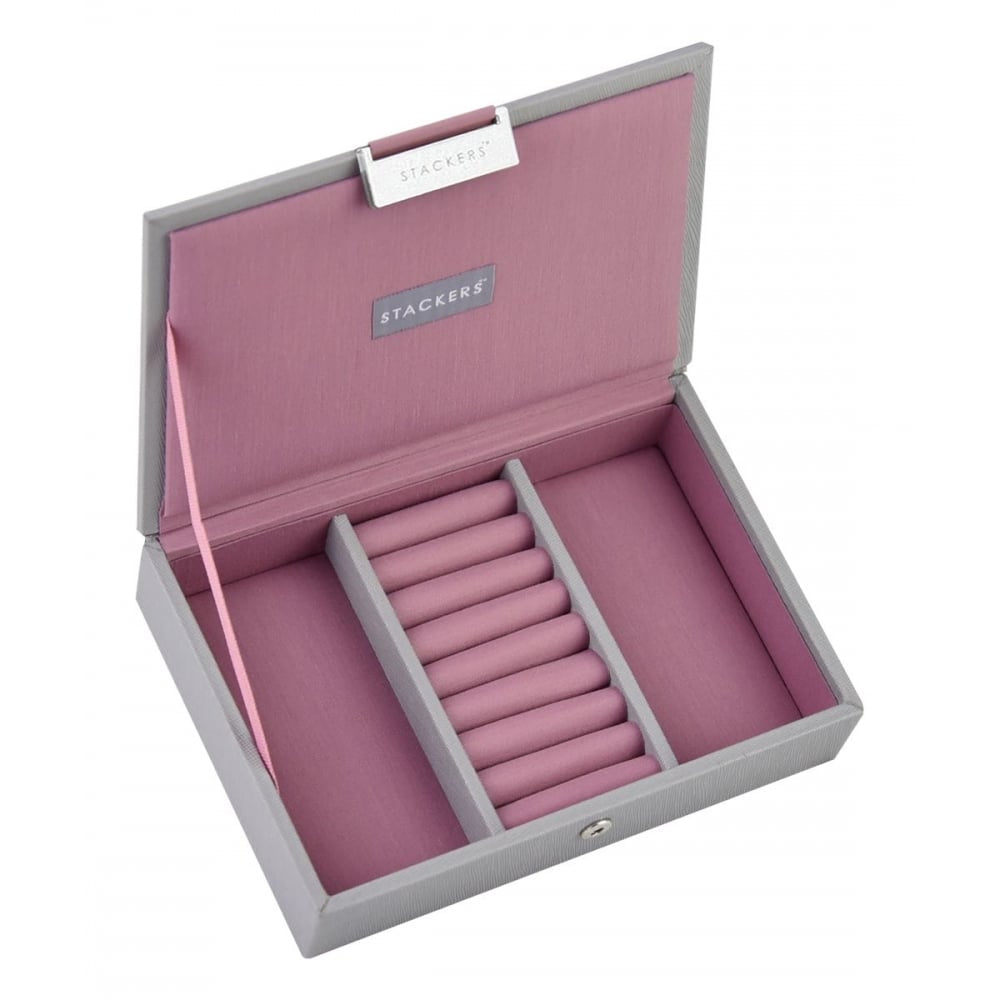 Dove Grey Mini Lidded Stackers Antique Rose Lining
