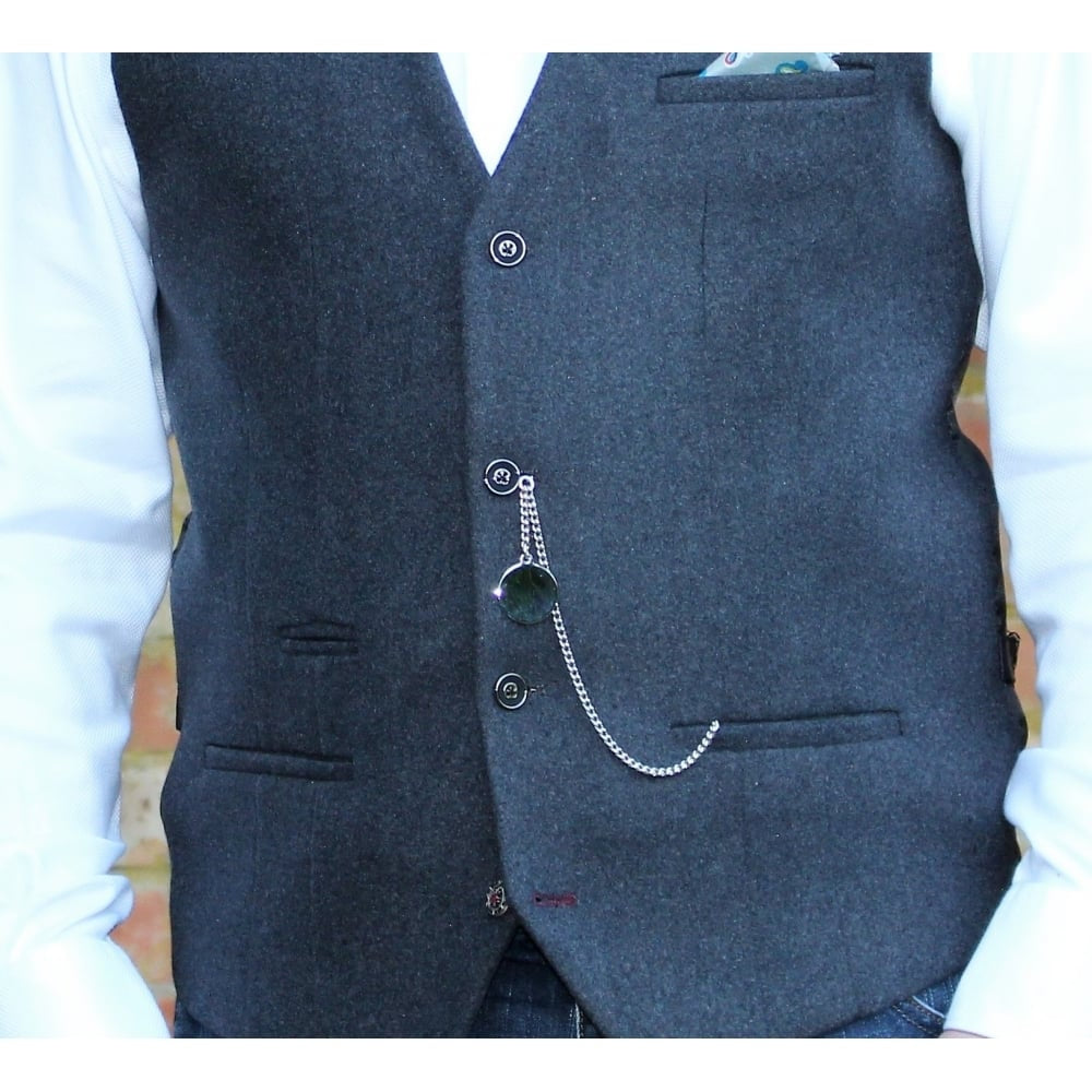 Chrome Plated 9 Inch Single Albert T-Bar Pocket Watch Chain With Engraveable Fob