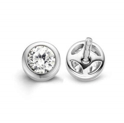 Silver Round CZ Stud Earrings