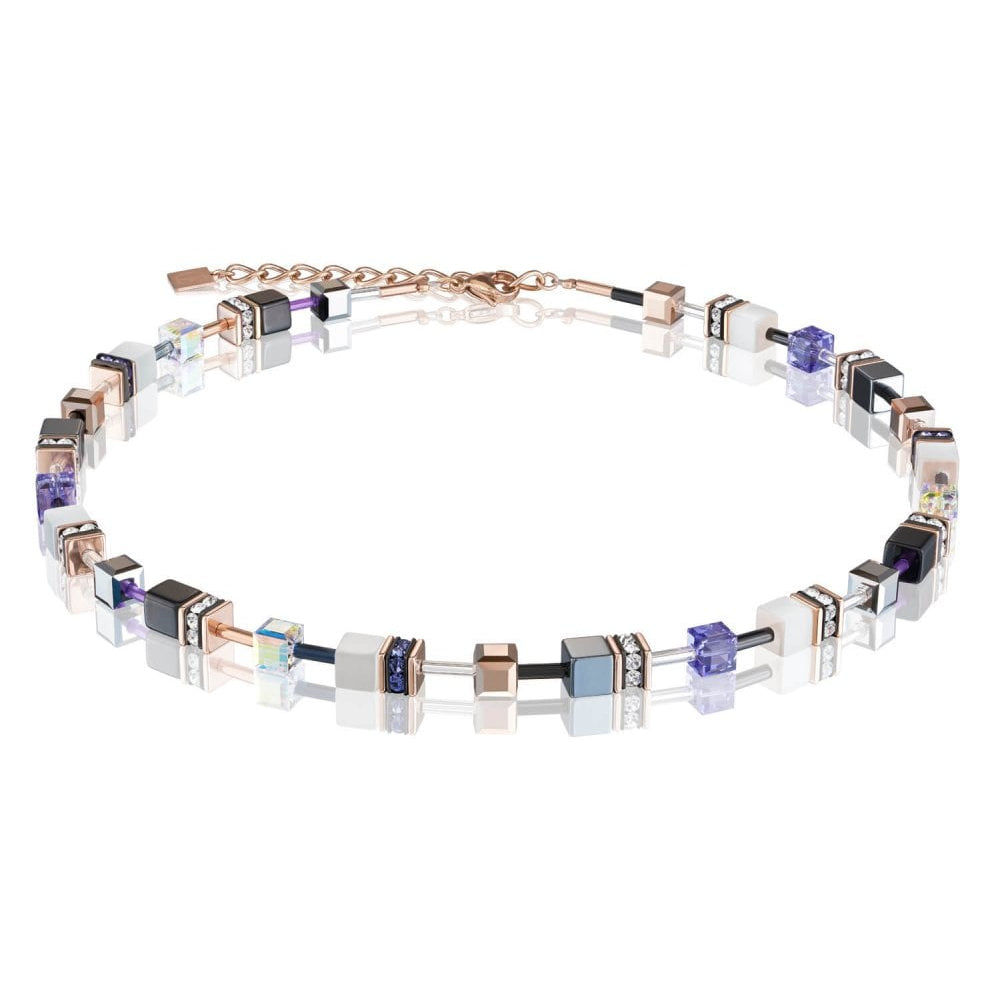 White & Purple Geo Cube Rose Gold Necklace