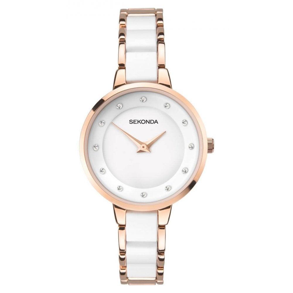Rose Gold & White Links Bracelet Strap & Stainless Steel Case With White Dial Ladies Watch