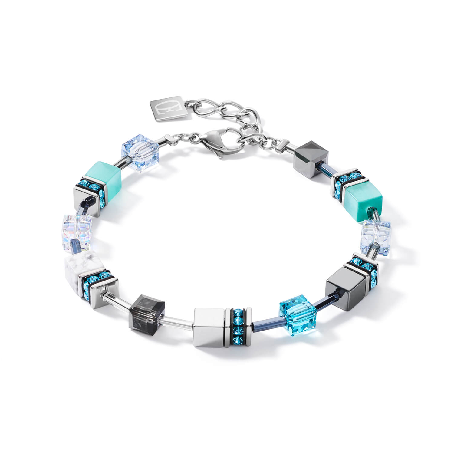 Medium Aqua-White Geo Cube Bracelet