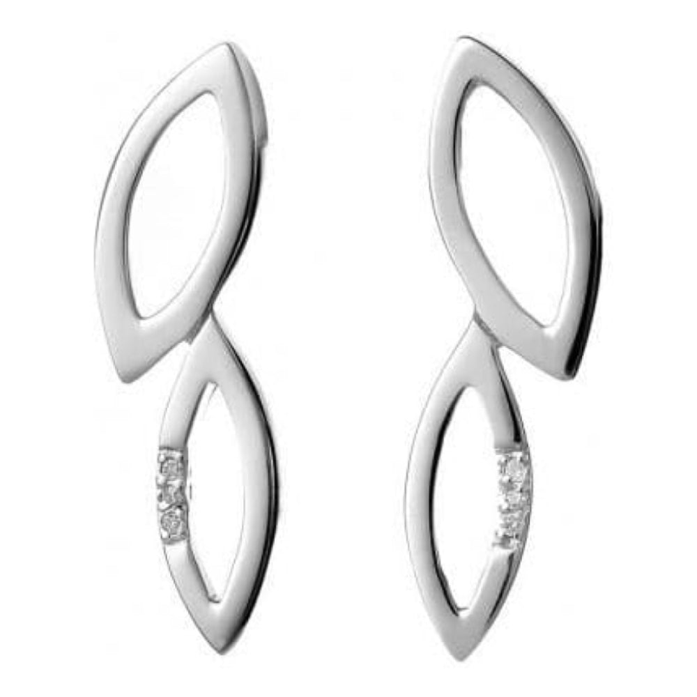 Ladies Simply Sparkle Silver Multi Leaf Earrings With Diamonds