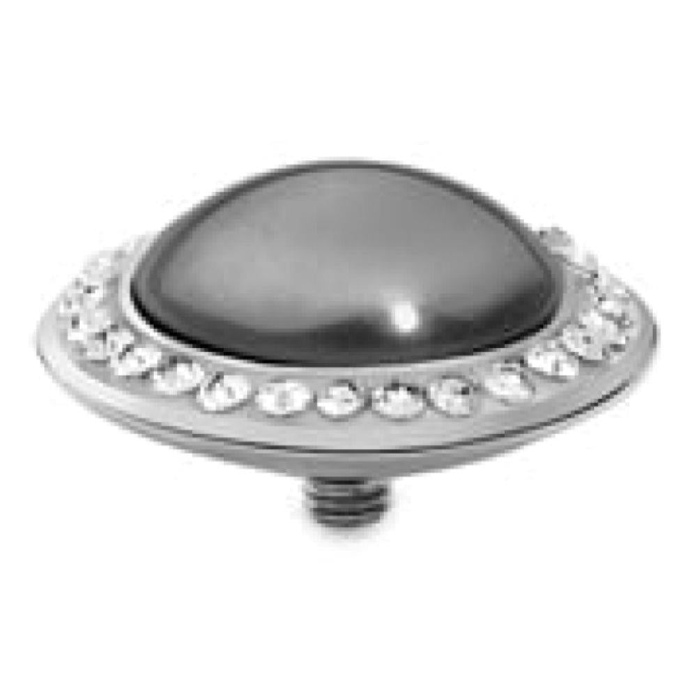 Famosa Tondo Deluxe 16mm Dark Grey Pearl In Stainless Steel Ring Top