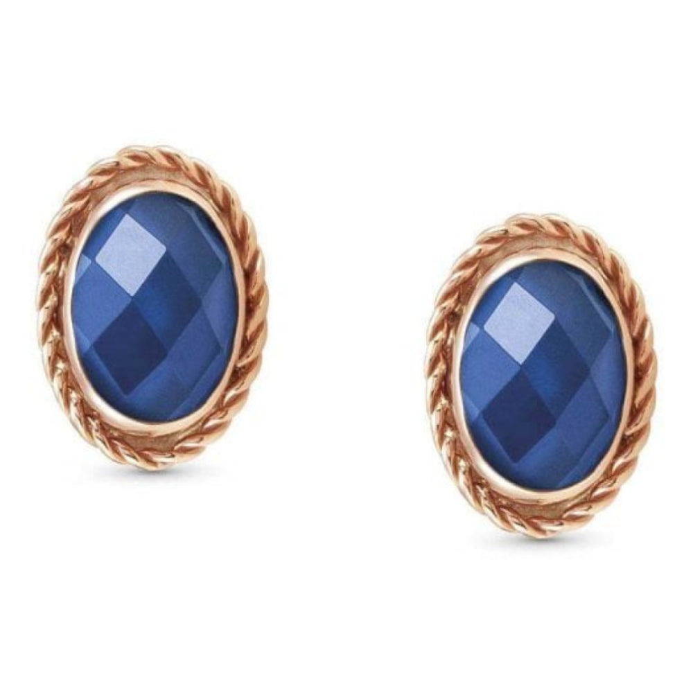 Rose Gold Plated With Blue CZ Oval Earrings